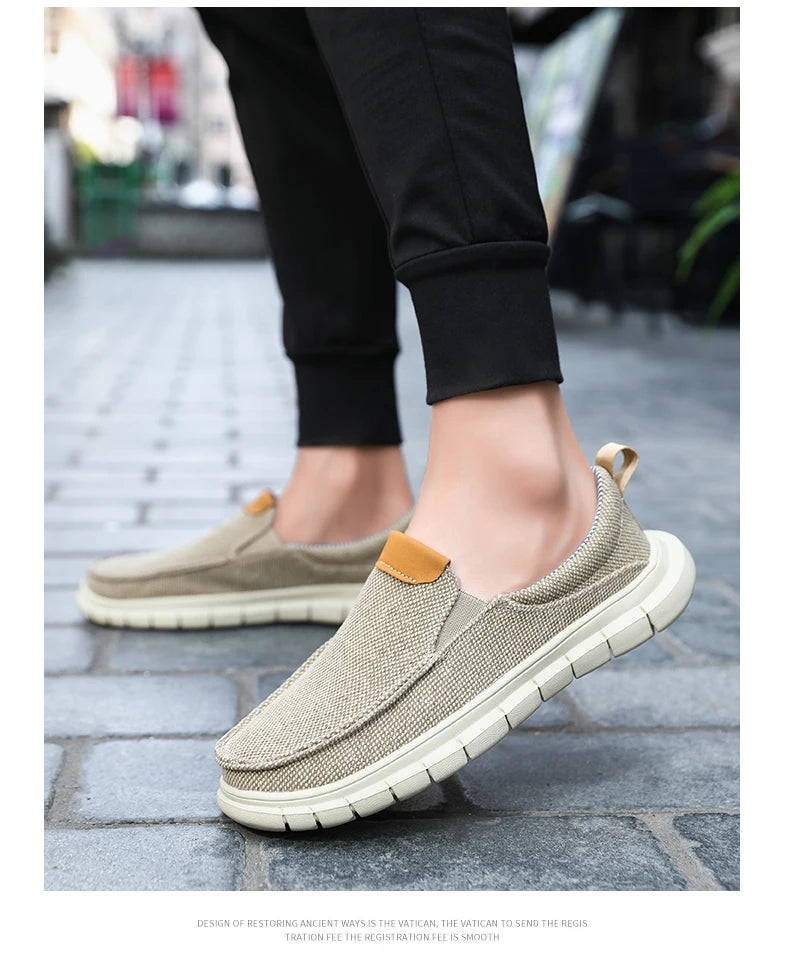Men Casual Canvas Shoes Mens Loafers Breathable Slip on Flats Male Vulcanized Shoes Driving Shoes Plus Size 47 Walking Sneakers