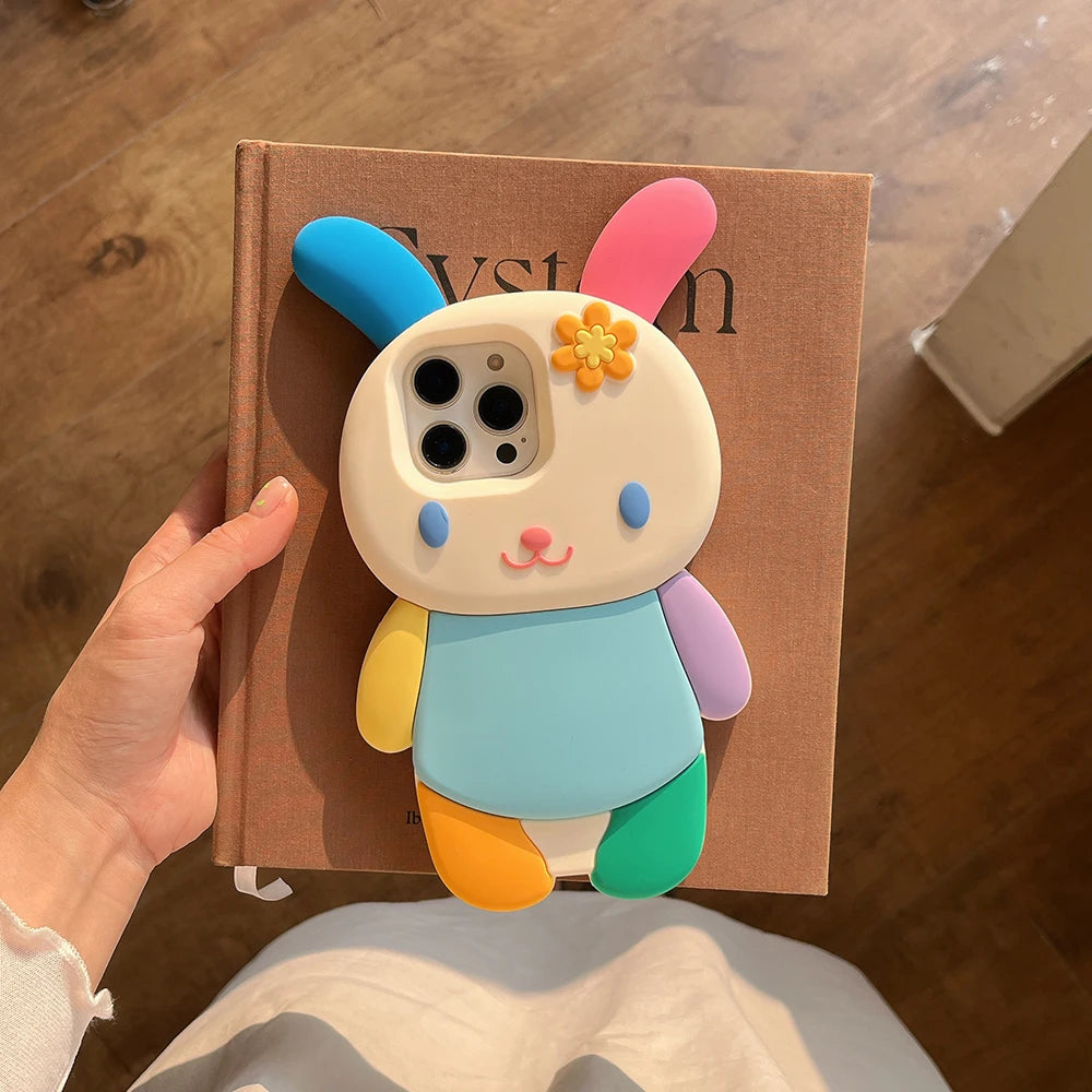 Kawaii Bunny 3D Silicone Phone Case - Shockproof & Adorable for iPhone 16/15/14/13/12 Pro Max