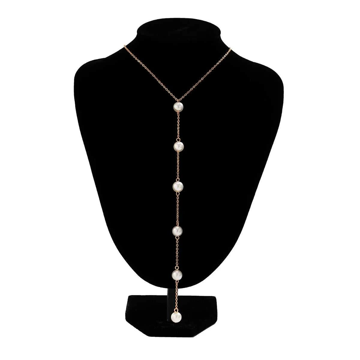 IngeSight.Z Simple Long Imitation Pearls Back Necklace For Women Sexy Tassel Harness Bikini Chest Chain Body Jewelry Mujer The jack market .AU The jack market .AU Jewellery & Chains $ 48 200001034:203027829#JS05178