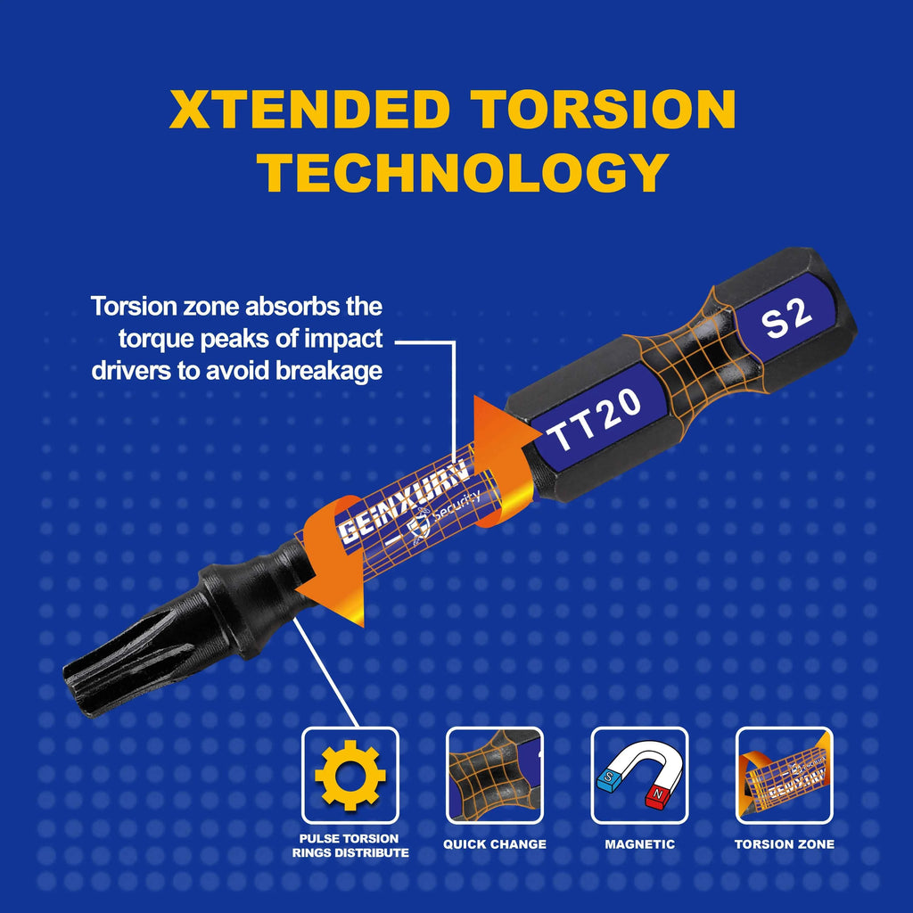 Geinxurn Magnetic Power Bit Set - 2" Impact Tough S2 Alloy Steel Torx Bits for Ultimate Security and Precision