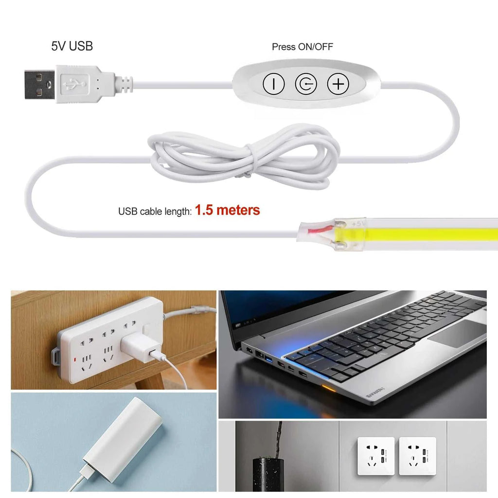 5V USB COB LED Strip Light with 3Key Dimmer 320LEDs/m Flexible Tape Natural Warm White for Room TV Mirror Backlight Cabinet Lamp The jack market .AU The jack market .AU Home $ 50 136:173#Warm White;380:201451169#0.5m