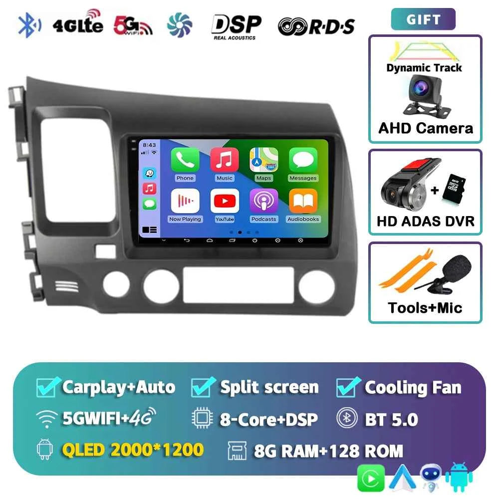 Android 15 Car radio For Honda Civic 8th 2005-2011 Carplay Android auto Qualcomm Car stereo Multimedia player 4G wifi 48EQ 2 din