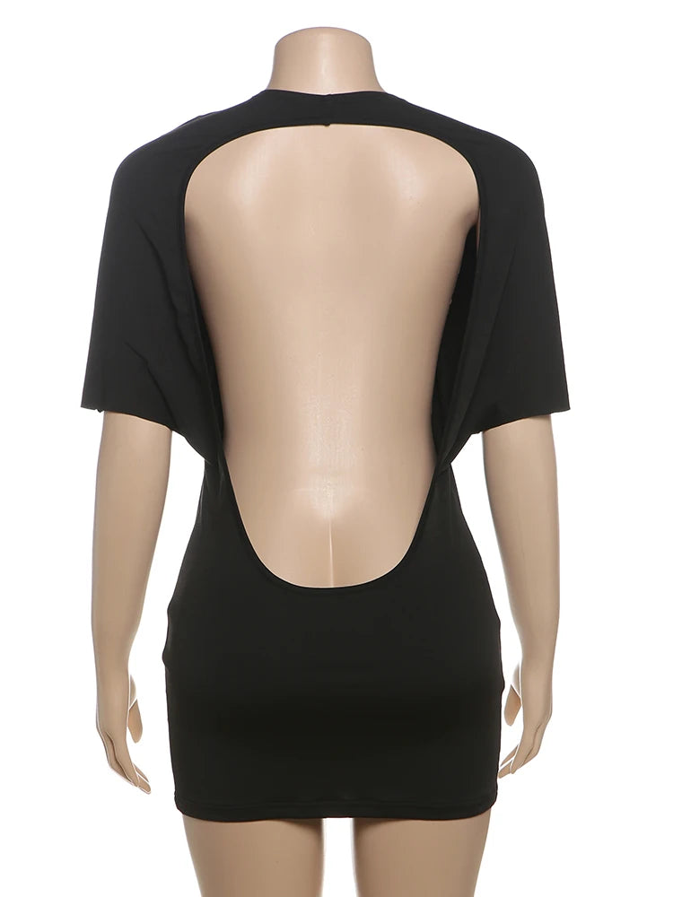 Whatiwear Y2K Solid Style Mini Dress Women o-Neck Half Sleeve Sexy Backless Spicy Girls Street Fashion Skinny Stretch Outfits