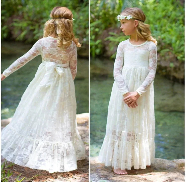 Princes Girls Lace Flower Girl Dress - Elegant Wedding Party Wear for Ages 2-12