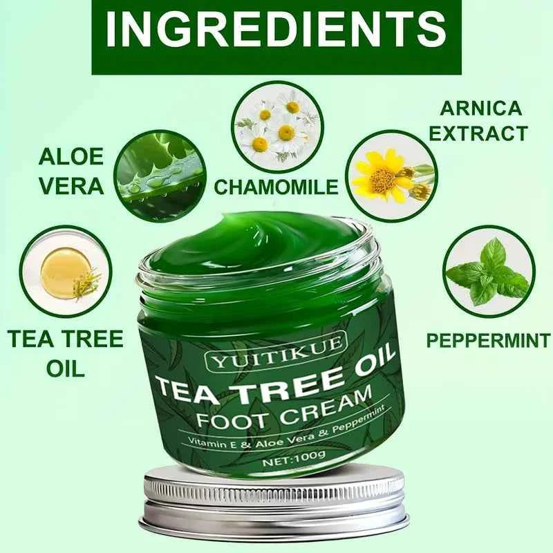 YUITIKUE Tea Tree Oil Foot Cream 100g - Multi-Use Moisturizer for Feet, Hands, Knees & Elbows, Gentle Care with Vitamin E & Aloe