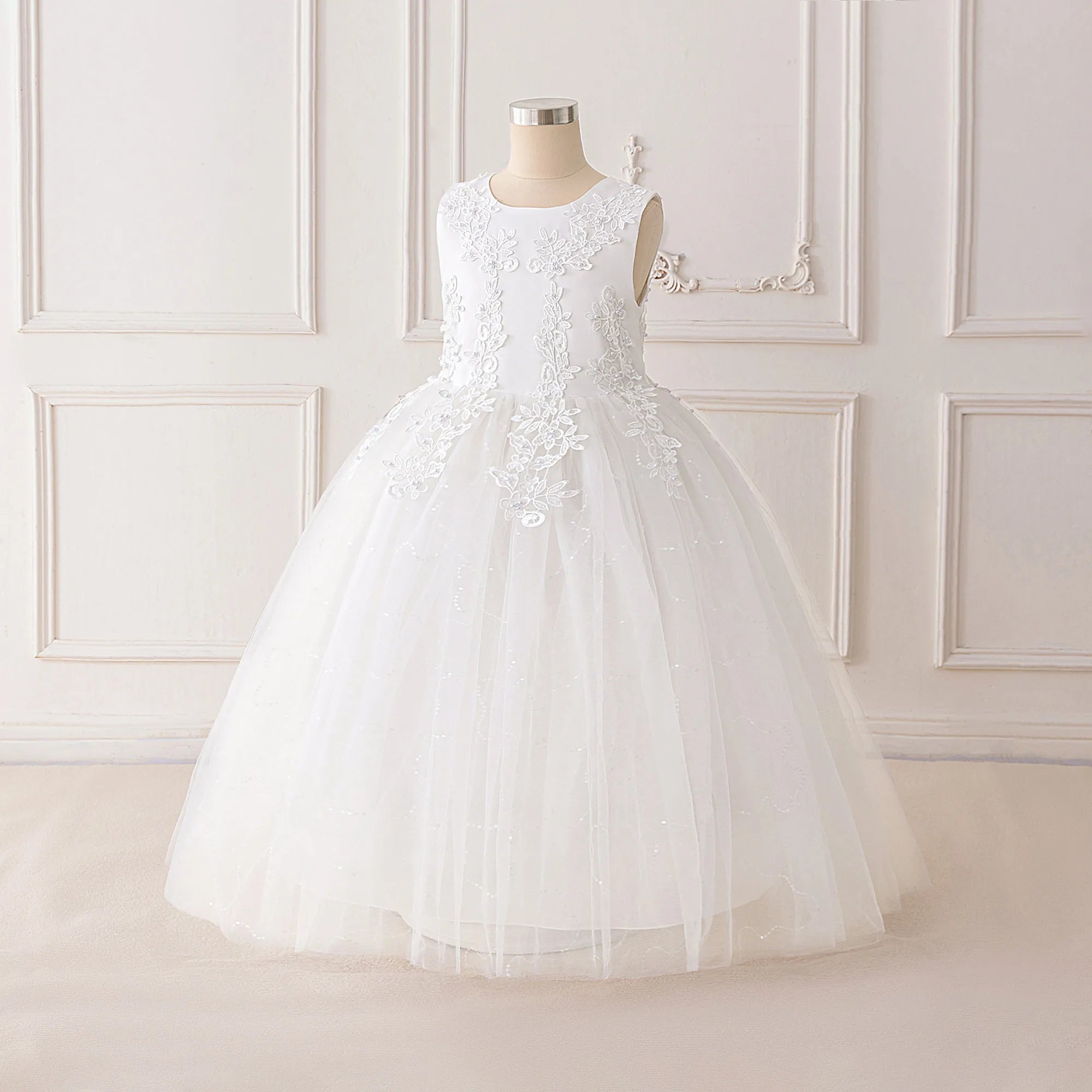 Fashion Flower Bridesmaid Girls Dress Elegant Bow Wedding Evening Princess Birthday Party Dress Graduation Baptism Kids Clothing