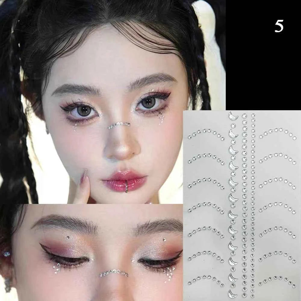 GlamSpark 3D Waterproof Rhinestone Face Jewelry Stickers - Self-Adhesive Pearl Eye Makeup Decor