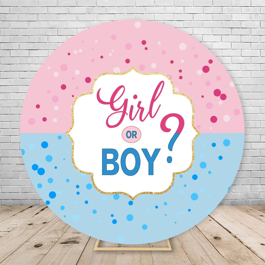 Gender Reveal Backdrop Round Cover Watercolor Cloud Bear Party Decor He or She Oh Baby Shower Photography Background Elasticity