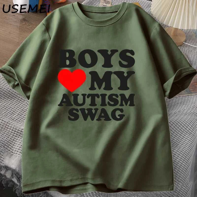 Girls Boys Love My Autism Swag T Shirt Women Men Funny Autistic Girls Awareness Idea T-Shirt Couple Lover Short Sleeve Tees The jack market .AU The jack market .AU Men Fashion $ 30 14:193;5:100014064