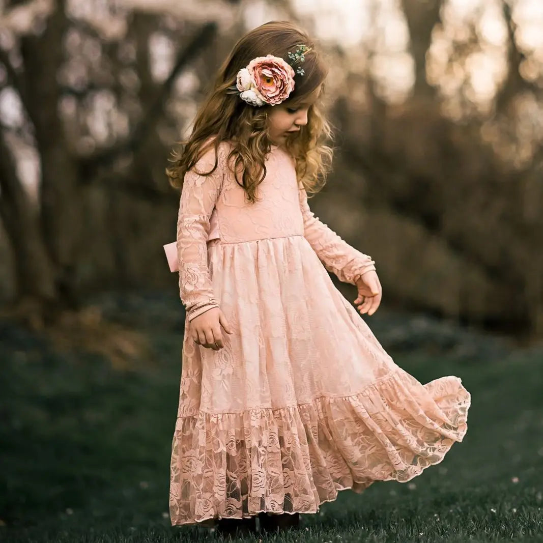 Princes Girls Lace Flower Girl Dress - Elegant Wedding Party Wear for Ages 2-12