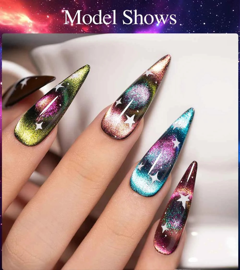 PUENTE Cat Eye Magnetic Gel Nail Polish - Vibrant Starry Galaxy Effect, Soak Off UV, 7.5ML