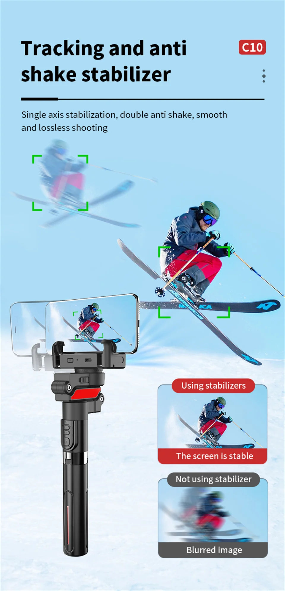COOL DIER C10 AI face tracking Gimbal For Phone Stabilizer, 360 Auto Rotation Desktop Follow Gimbal with Remote for Smartphone