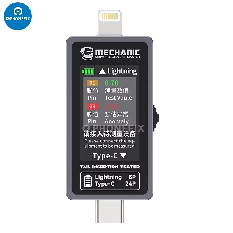 Mechanic T824 Type-C & Lightning Tail Insertion Tester for iPhone, iPad & Android - Fast, Accurate Connectivity Check