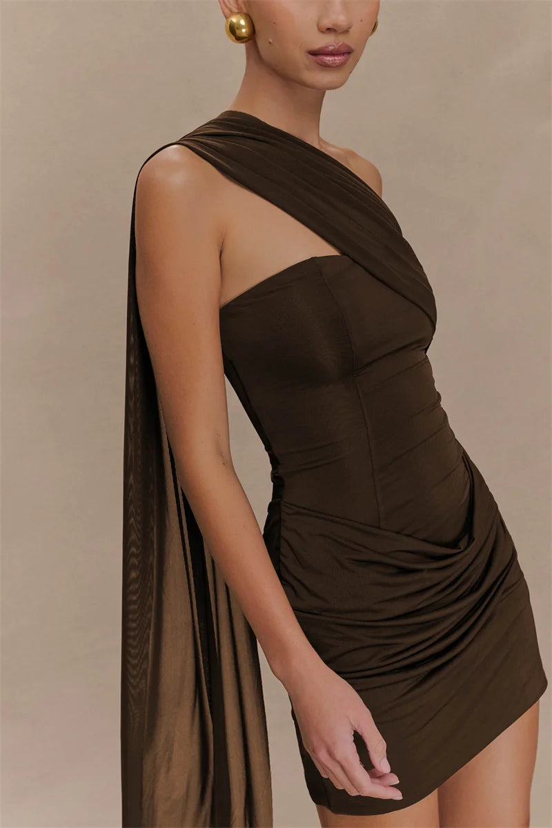 Mozision One Shoulder Backless Sexy Mini Dress Women Fashion Off-shoulder Sleeveless Backless Draped Ruched Bodycon Club Dress