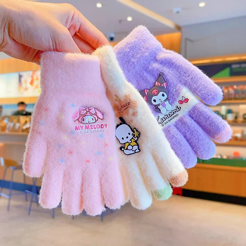 Sanrio Gloves Kawaii My Melody Kuromi Cold-Proof Winter Finger Gloves  Warm Children Toddler Christmas Gifts