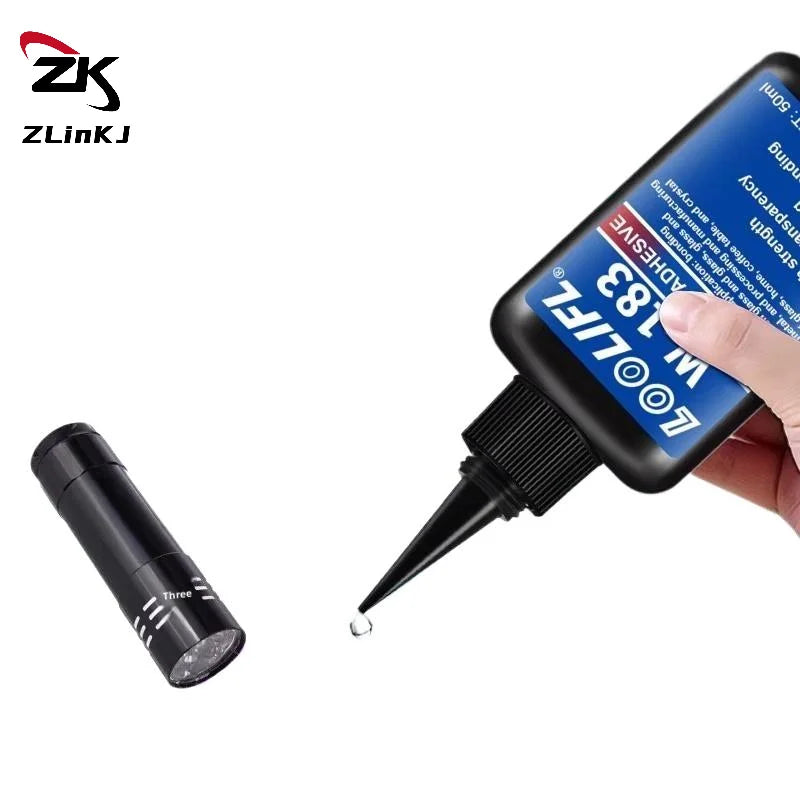 -1Pcs UV Curing Crystal Glass And Metal ABS Bonding New W-183 Strong 50ml UV Glue Curing Adhesive Welding With UV Curing Lamp