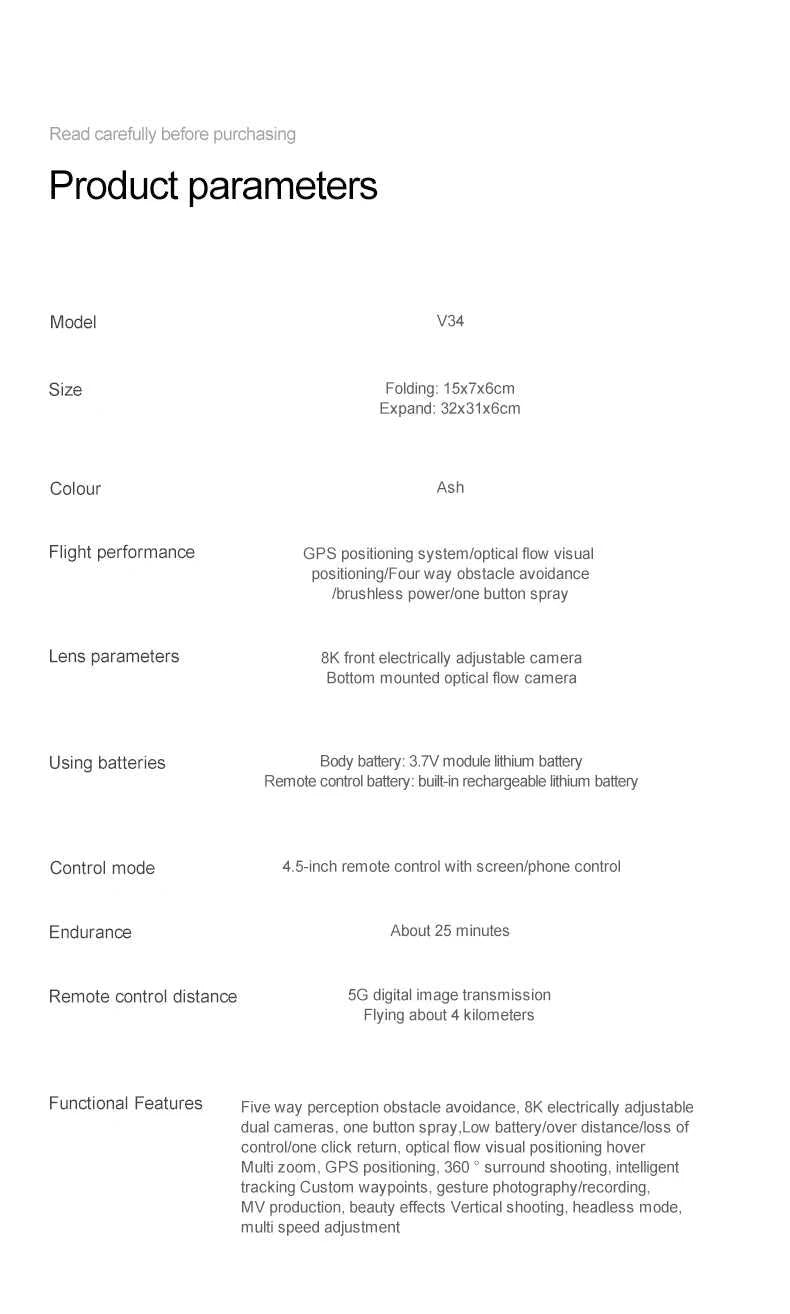 4DRC New V34 Drone 8K Profesional 4K HD Camera Brushless Motor Obstacle Avoidance Foldable Quadcopter Aerial Optical RC Toy The jack market .AU The jack market .AU Drones $ 169 14:10#GPS-8K-1Battery