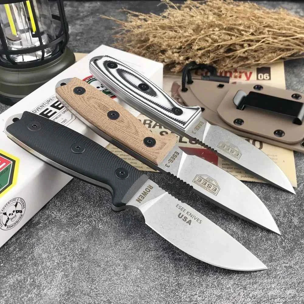ESEE-3 Hunting Fixed Blade Knife with Sheath 9Cr18Mov Blade G10 Handle Portable Survival Outdoor Knife Cutting Tactical Knife