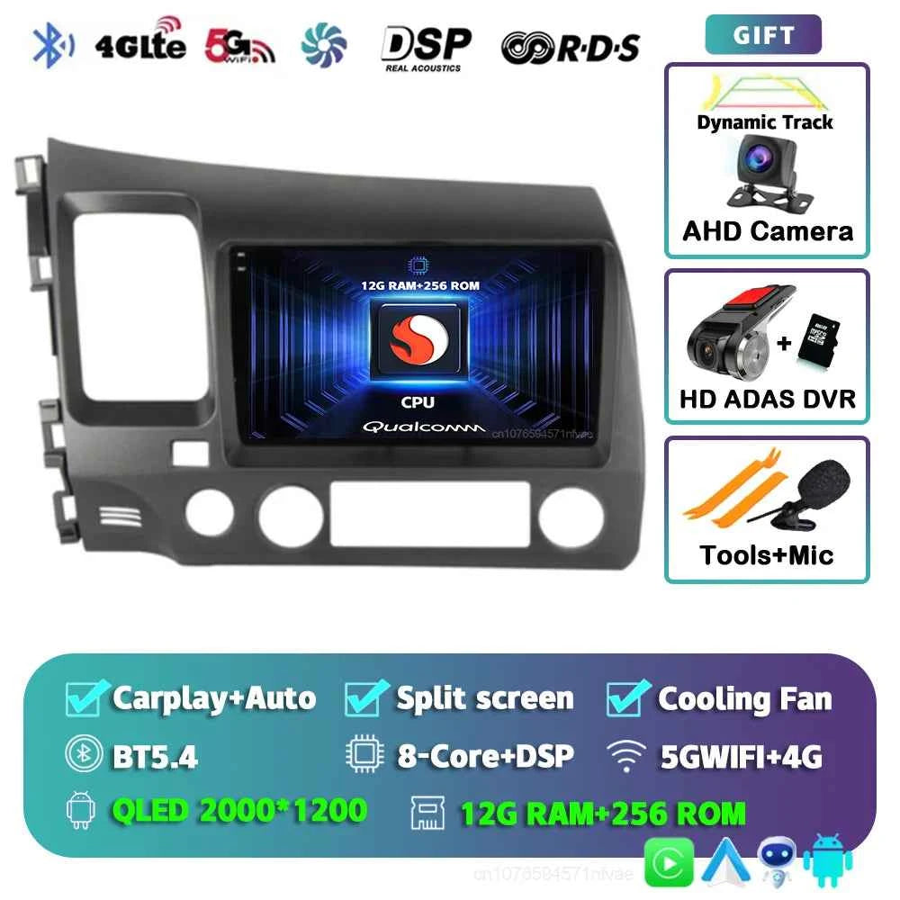 Android 15 Car radio For Honda Civic 8th 2005-2011 Carplay Android auto Qualcomm Car stereo Multimedia player 4G wifi 48EQ 2 din
