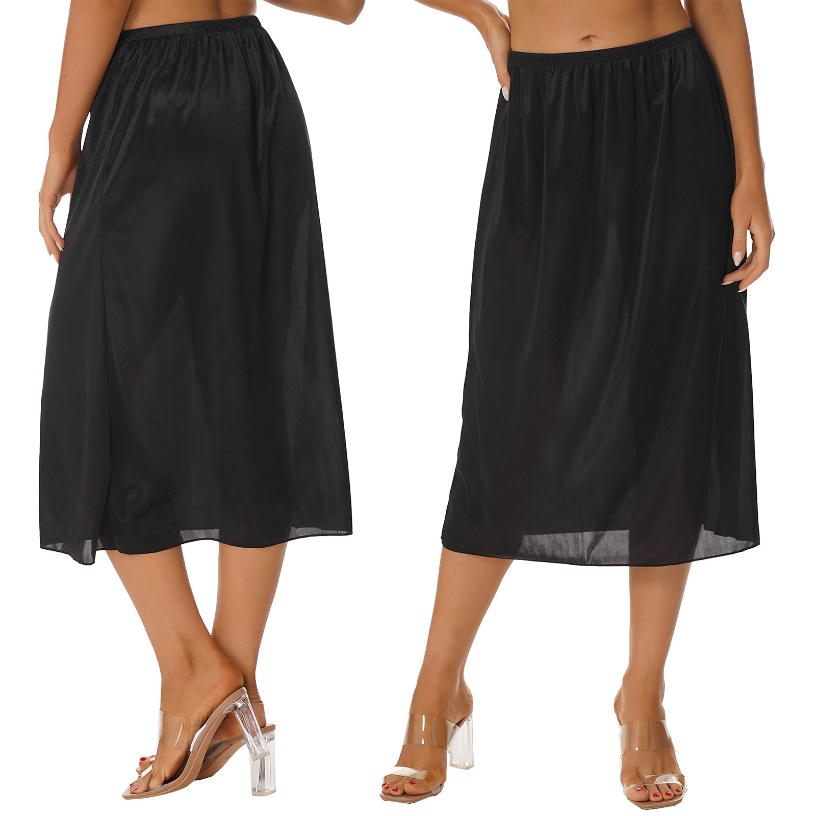 Womens Petticoat Skirt Solid Half Slip Underskirt Summer Elastic Waist Inner Lining Midi Skirt Long Underskirt for Party Dress