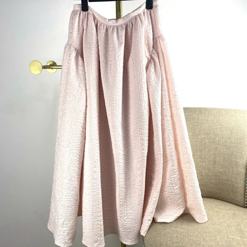 Elastic Waist A-Line Party Bubble Skirt Solid Color Big Hem Puffy Midi Skirt Evening Dress Daily Casual Women Outerwear Clothing