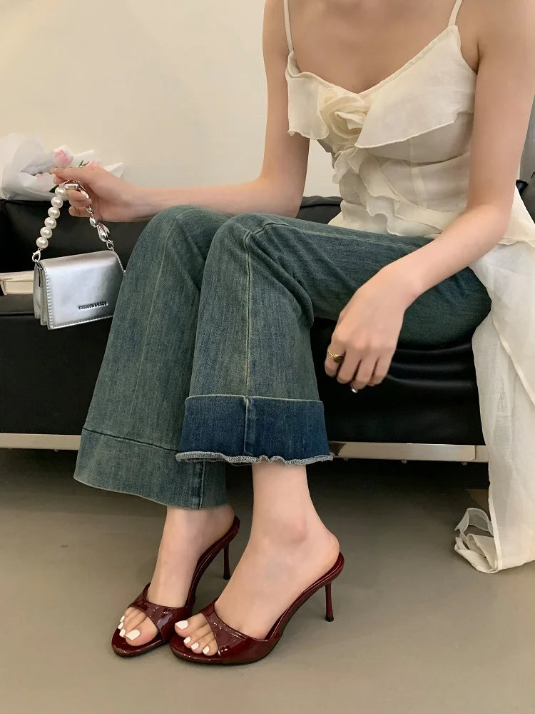 Eilyken 2026 New Summer Fashion Open Toe Women Slipper Slip On Elegant Thin Heel Dress Pumps Ladies Slides Zapatillas De Mujer