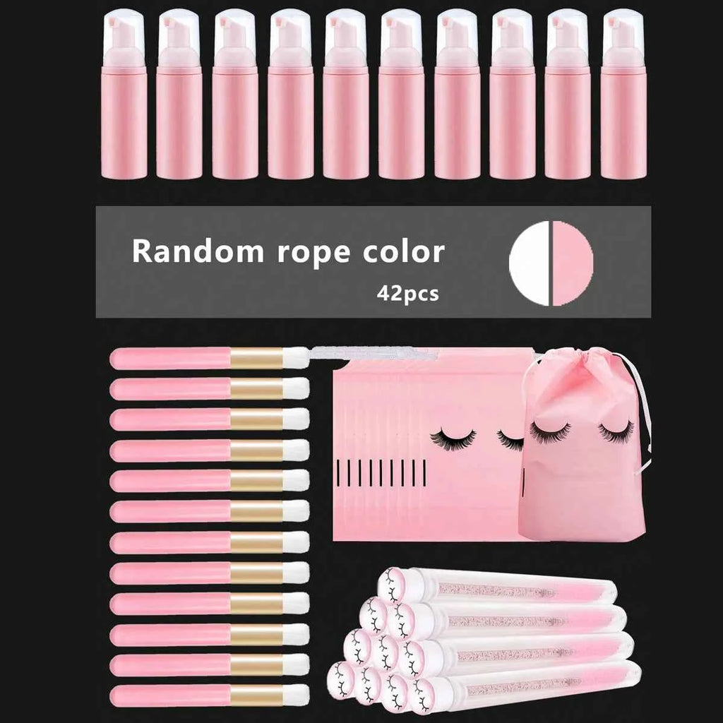 LuxeLash Cleaning Set: 42 Pcs for Ultimate Lash Care with Foam Pump Dispensers, Deep Cleaning Brushes & Eyelash Extensions