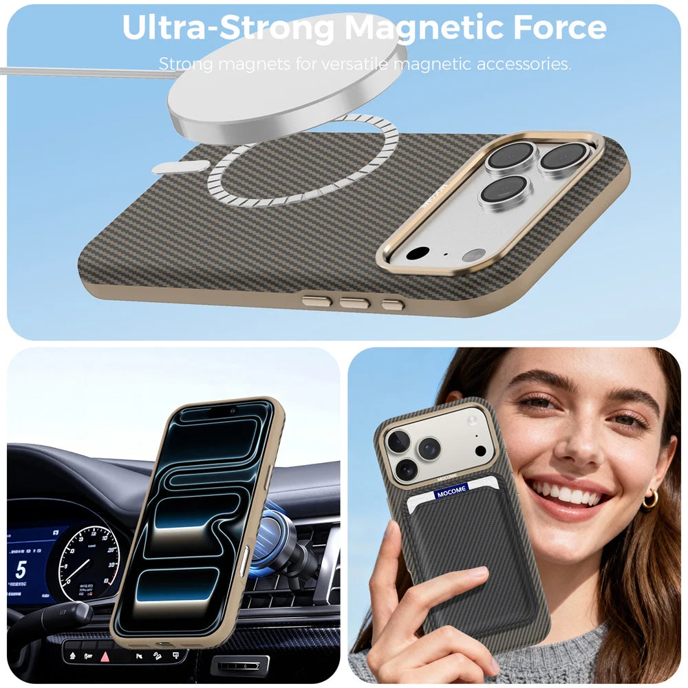 Luxury Built-in Magnet Magnetic Carbon Fiber Phone Case For iPhone 17 16 15 14 13 12 Pro Max Plus Solid Color Matte Back Cover