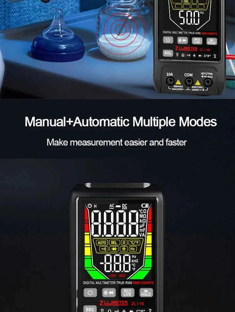 SmartTech USB Rechargeable Digital Multimeter - True RMS, AC/DC Current, Capacitance, Temperature, Auto Range