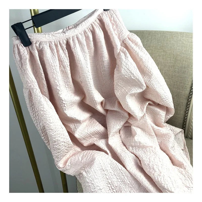 Elastic Waist A-Line Party Bubble Skirt Solid Color Big Hem Puffy Midi Skirt Evening Dress Daily Casual Women Outerwear Clothing