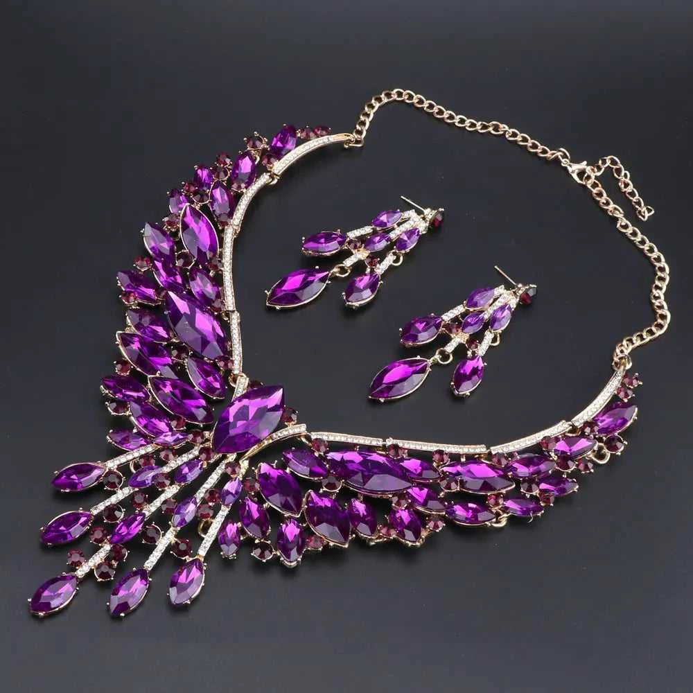 Crystal Bridal Jewelry Sets Wedding Party Costume Accessory Indian Necklace Earrings Set for Bride GorgeousJewellery Sets Women The jack market .AU The jack market .AU Jewellery & Chains $ 74 200001033:200003757#purple