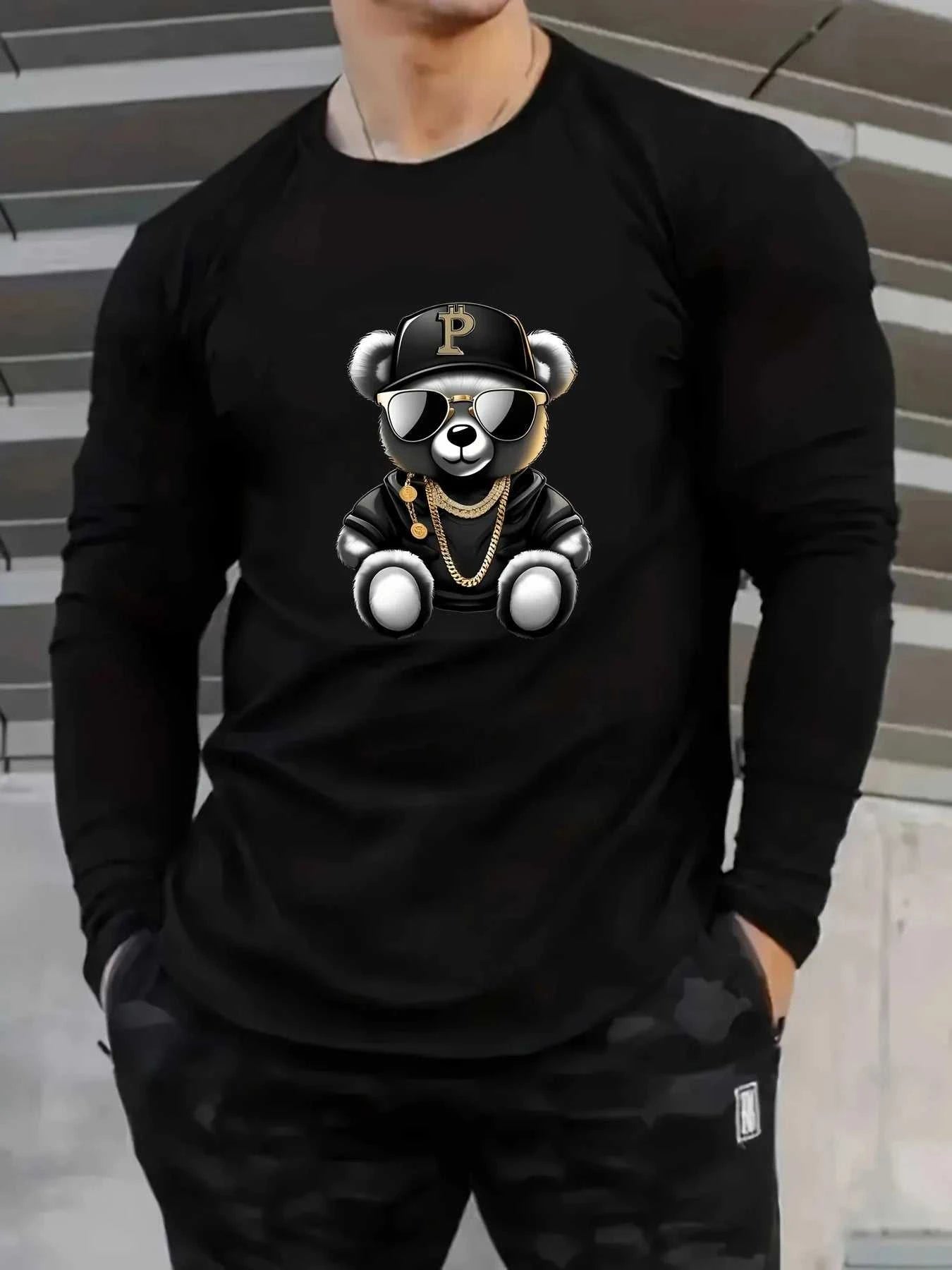 Men's 100% pure cotton loose and comfortable casual sports bear pattern printed round neck long sleeved T-shirt top The jack market .AU The jack market .AU Men Fashion $ 35 14:29#CX177-bai;5:100014065