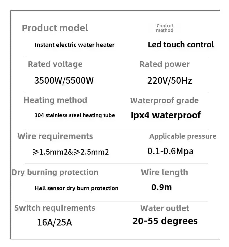 Instant Water Heater 220V 3000W-5500W Portable Electric Heaters for Bathroom Hot Water Shower and Home Kitchen Heating