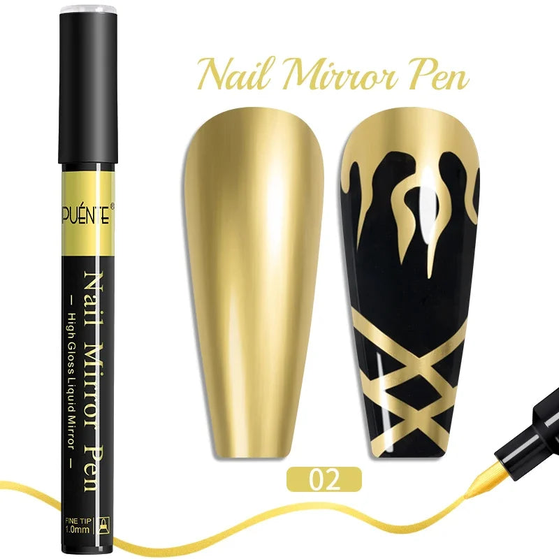 BrandName Chrome Mirror Effect Gel Polish - 5ml Golden Silvery Metallic Liner for Stunning French Nail Art