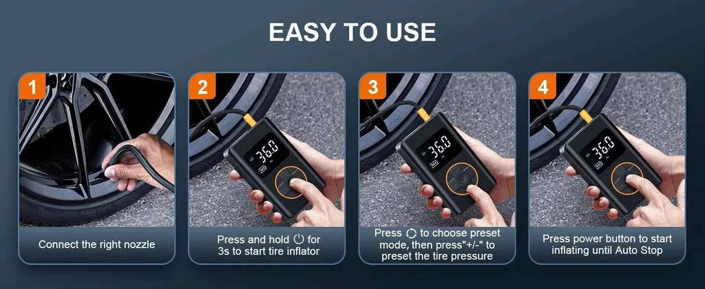 Tire Inflator Portable Air Compressor 150 PSI Cordless Mini Bike Tire Pump, Air Pump for Car with Pressure Gauge, LED Light