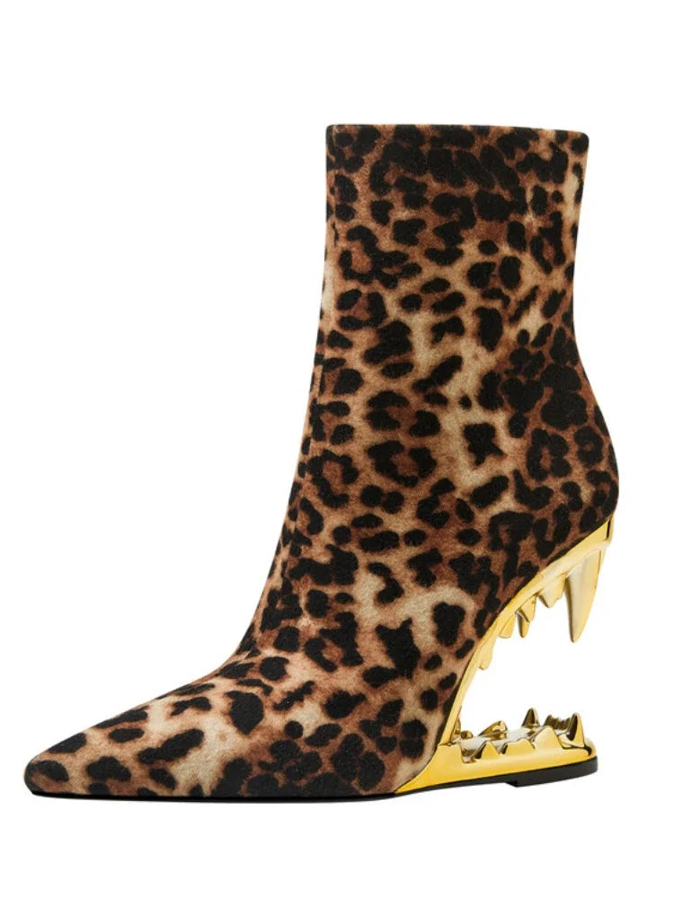 Women's Pointed Tiger Teeth Heel Knee High Elastic Boots Fashionable Over-the-Knee Super High Heel Banquet Show Shoes Autumn Winter