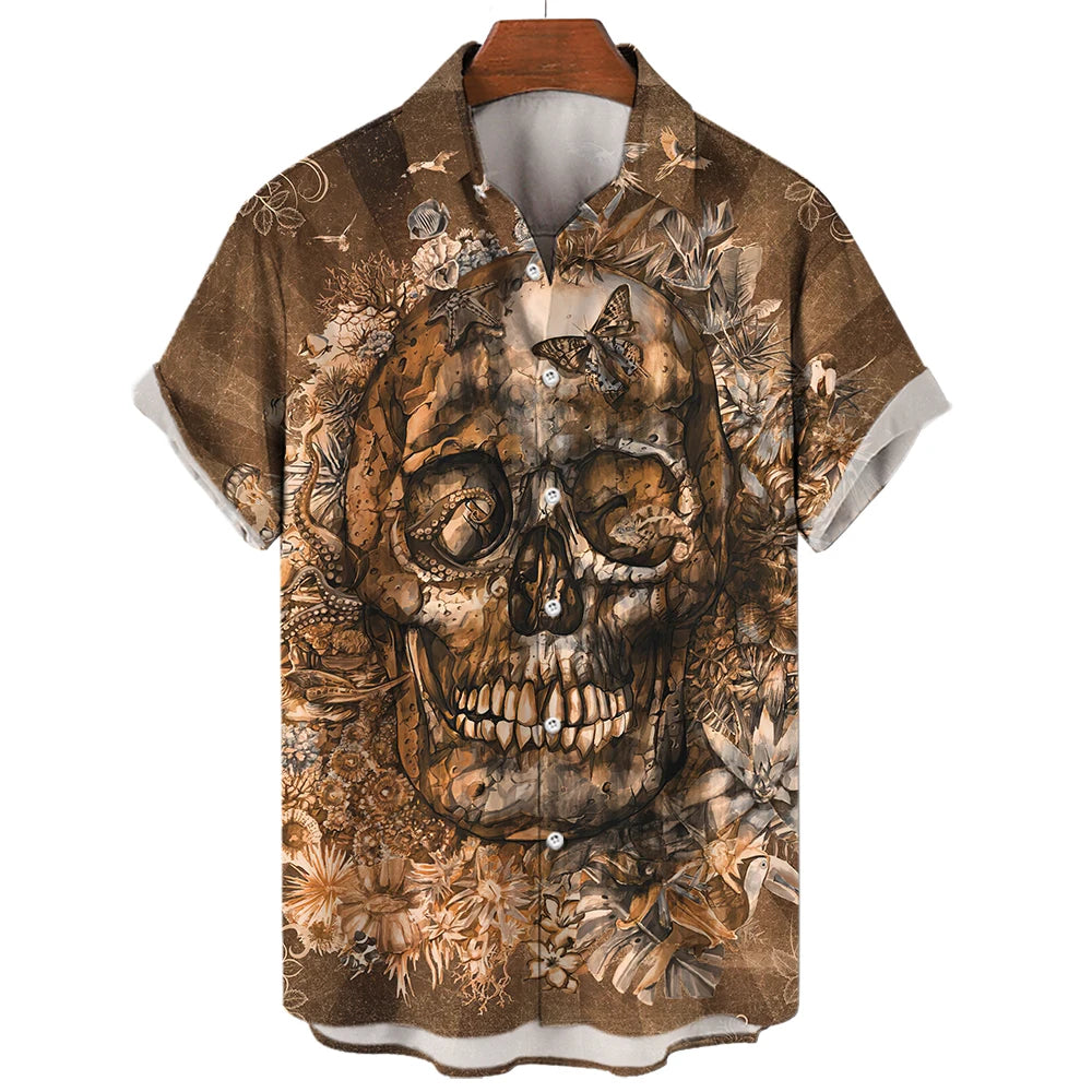 Hawaiian Skull 3D Printed Shirt - Summer Comfort & Breathability, Casual Short Sleeve for Confident Style