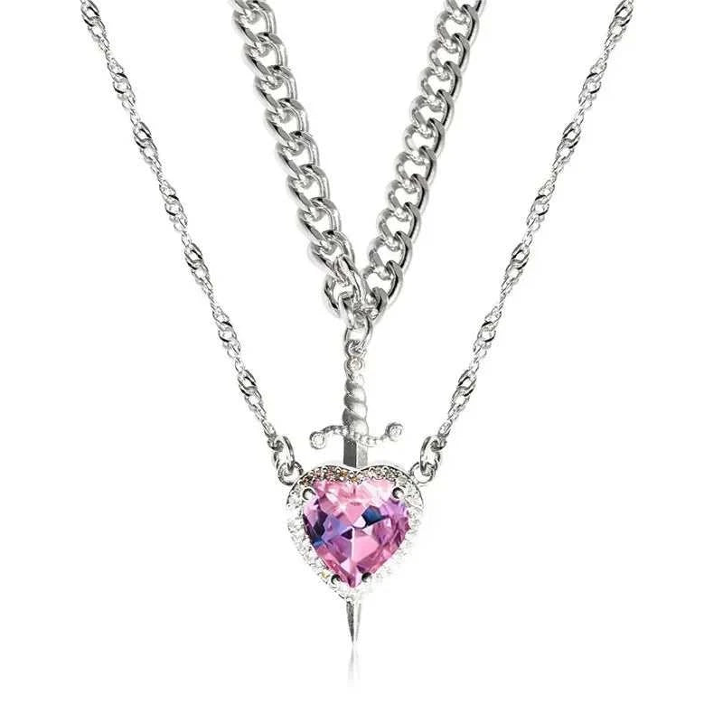 Matching Heart Sword Couple Necklace Set 2 Pcs Assembled Zircon Pendant Silver Gold Plated Chain Romantic Gift for Couples The jack market .AU The jack market .AU Jewellery & Chains $ 47 200001034:7883453201#White Set