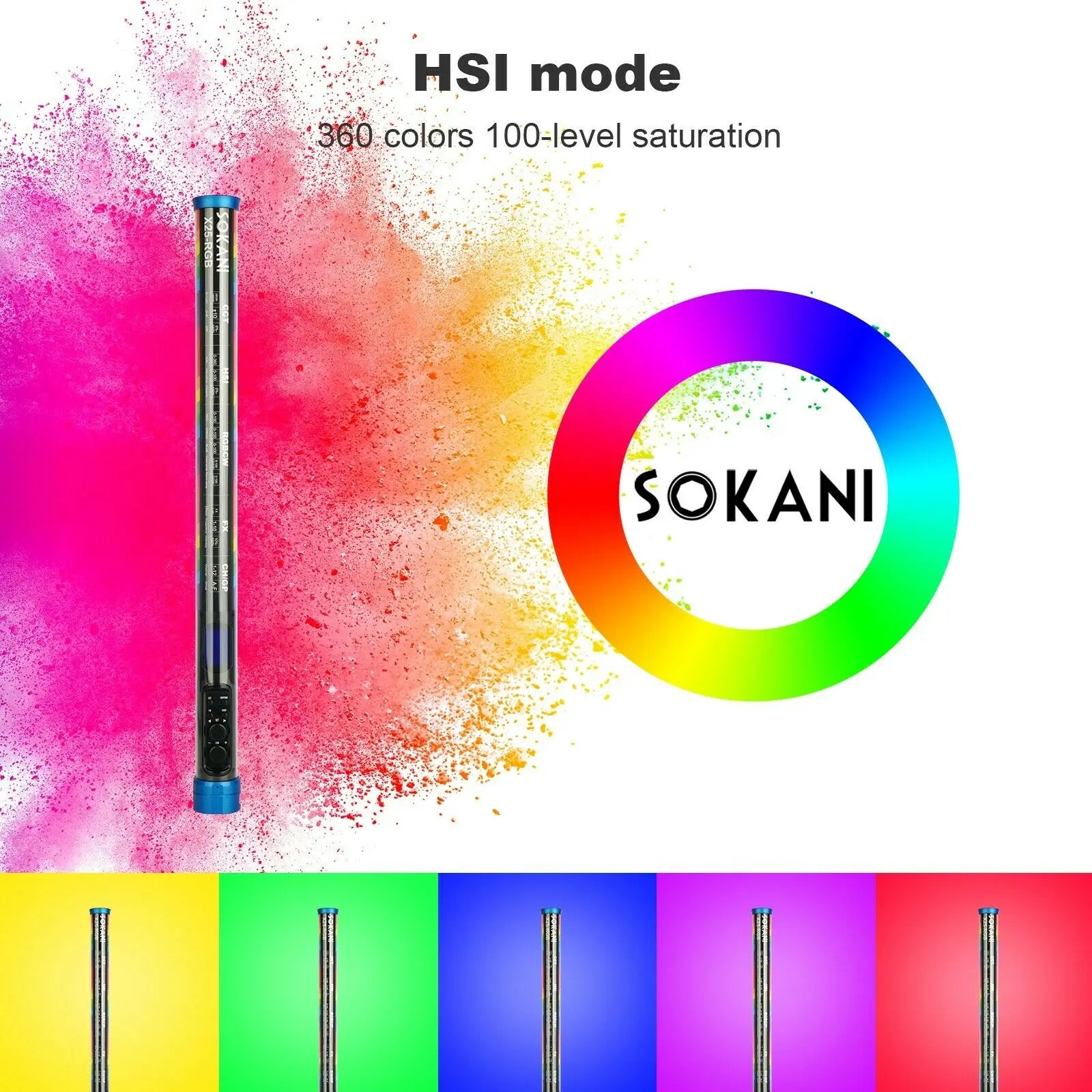 Sokani X25 X8 X15 Handheld RGB Colorful Stick Light LED Light Wand CRI 95+ 2800K-10000K 3000mAh APP Control For YouTube Tiktok