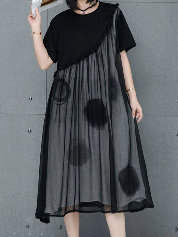 AmaxluluE Summer Chiffon Dot Ladies Dress Vintage Luxury Leisure Clothes Classic Fashion Cotton Elegant Harajuku Gothic Vestidos