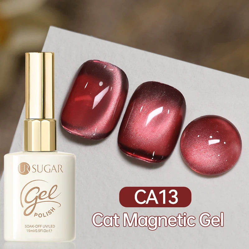 UR SUGAR 15ml  Autumn Winter Red Cat Magnetic Gel Nail Polish White Dopamine Nail Sparkling Glitter Soak Off UV LED for Manicure