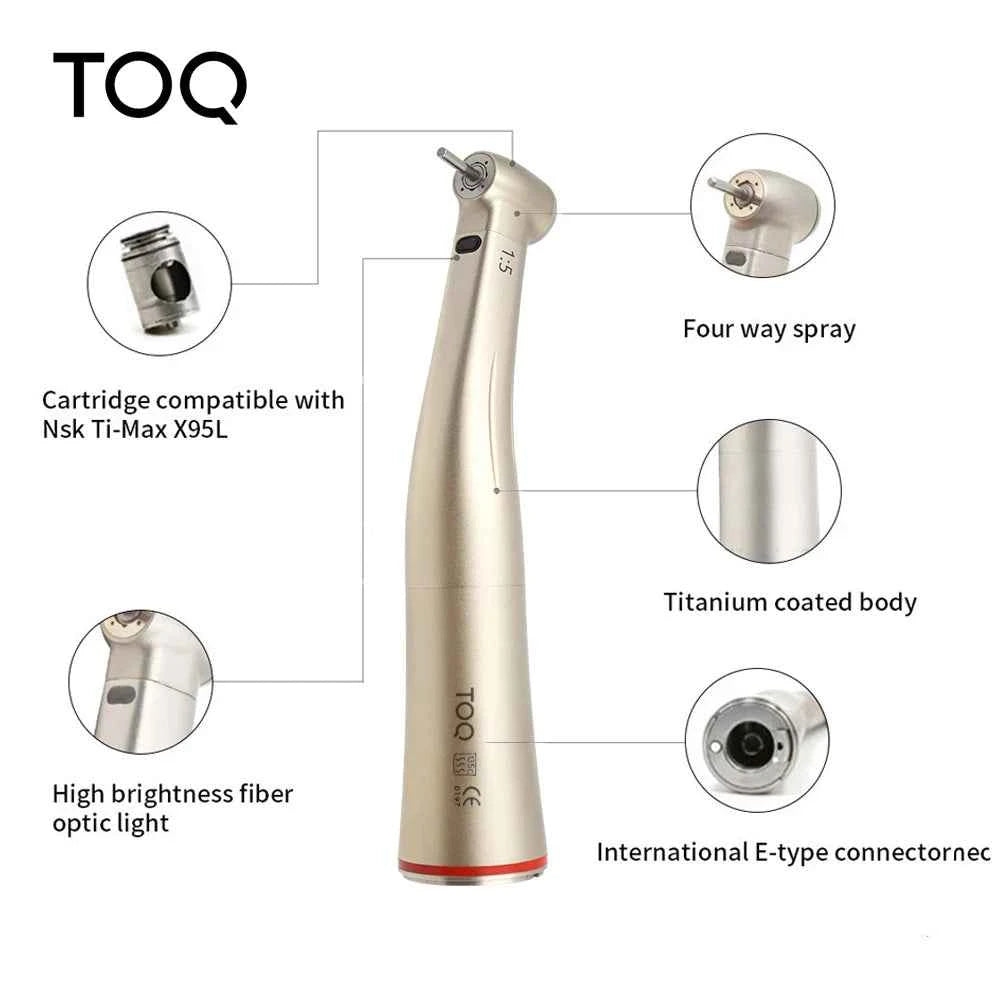TOQ Dental 1:5  increasing red ring Fiber optic contra angle handpiece Push Button dental handpiece dentist tools