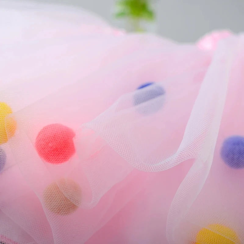 2024 New Arrival Infant Mulity Colorful Tulle Tutu Skirt Pom Pom Princess Mini Dress Children Clothing Pettiskirt Girl Clothes