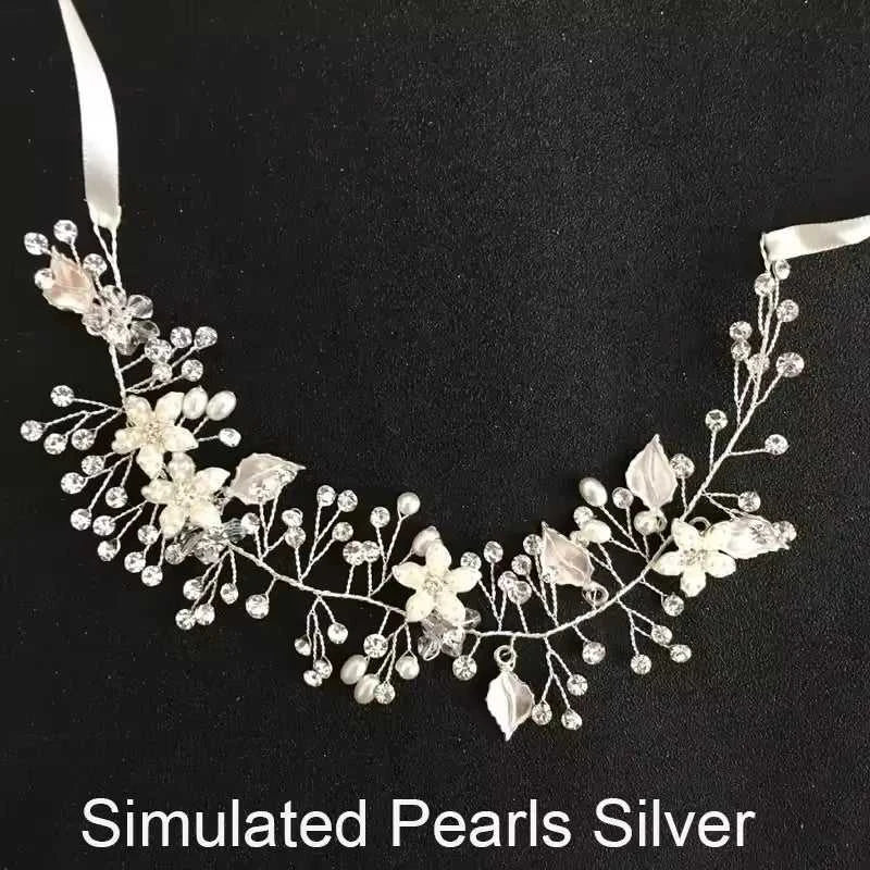 SLBRIDAL Handmade Wired Crystal Rhinestone Freshwater Pearls Flower Wedding Hair Vine Headband Bridal Headpiece Hair accessories The jack market .AU The jack market .AU Jewellery & Chains $ 58 14:10#Simulated Gold