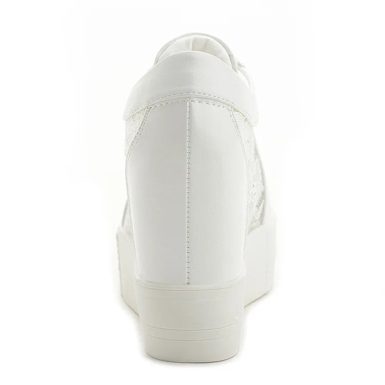 High Top Women's Casual Shoes Leather Casual Sneaker Hidden Increased Ladies Ankle Boots New Plush Woman Platform Boots Botines