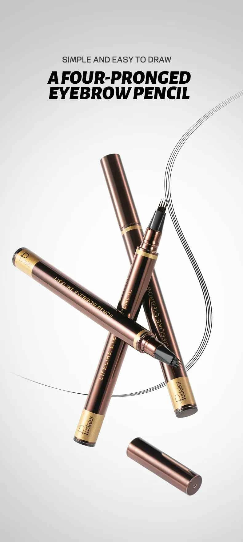 High Quality 24 Hour Four Forks Natural Water Resistant Liquid Eyebrow Pen Makeup Non-Blotting 4-Split Eyebrow Pencil Cosmetics