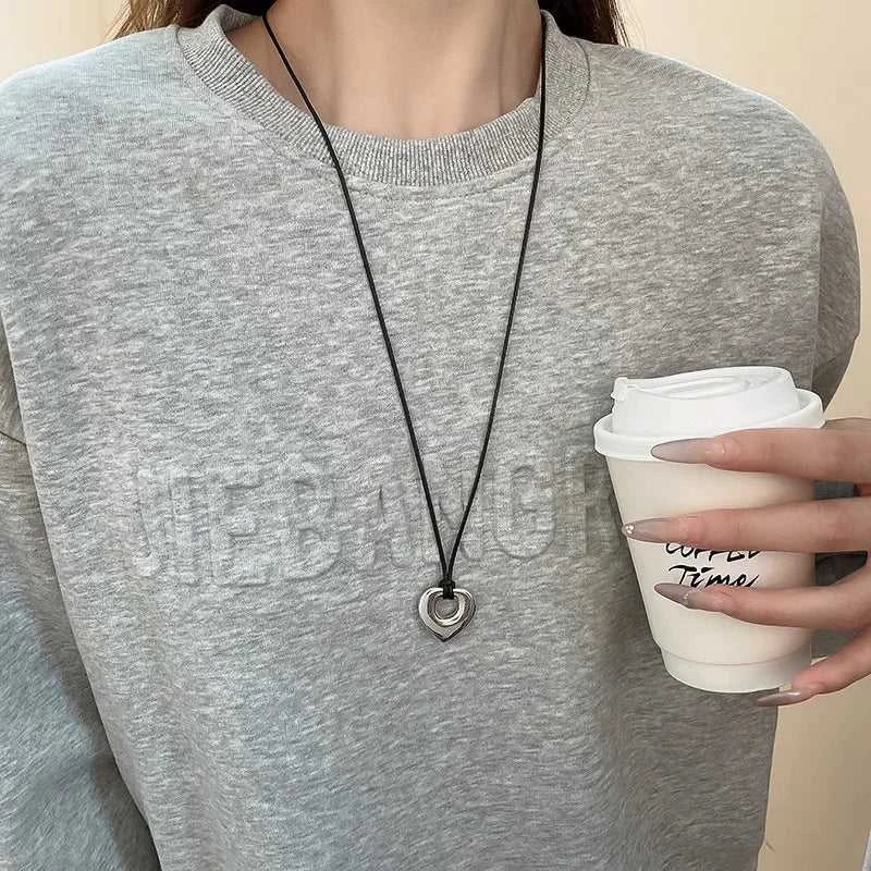 Fashion Spiral Heart-Shaped Pendant Necklace for Women Adjustable Long Black Wax Rope Clavicle Chain Charm Couple Birthday Gift The jack market .AU The jack market .AU Jewellery & Chains $ 48 200001033:200003757#5
