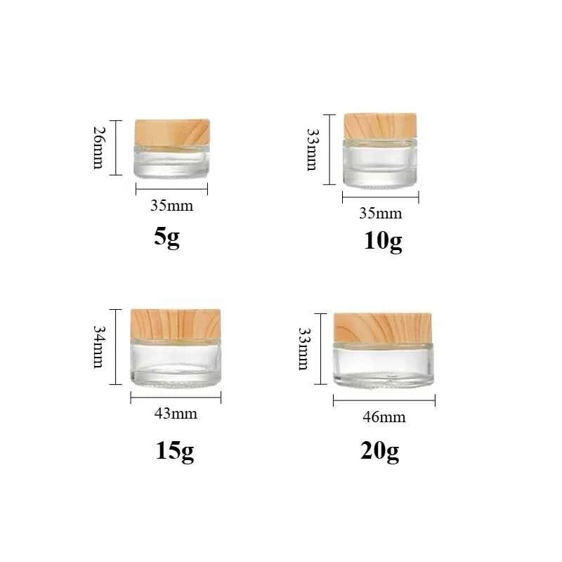 Clear Vision Glass Jars - Refillable 5g-20g Cosmetic Containers with Inner Lid for Cream, Balm & Makeup Storage