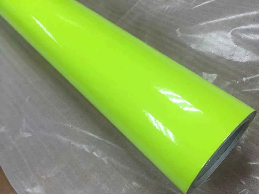 Premium Car Styling Glossy Fluorescent Yellow Vinyl Sticker Glossy Fluorescent yellow Vinyl Wrap Self Adhesive Sticker