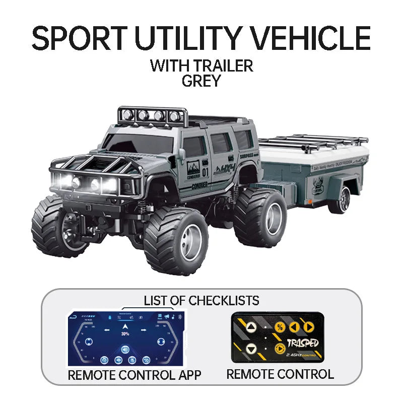 1/64 RC Car Mini HG4-221 Off-Road Vehicle Simulation Hummer 2.4G Remote Control Climbing Car with APP Lights Control Gifts Toys